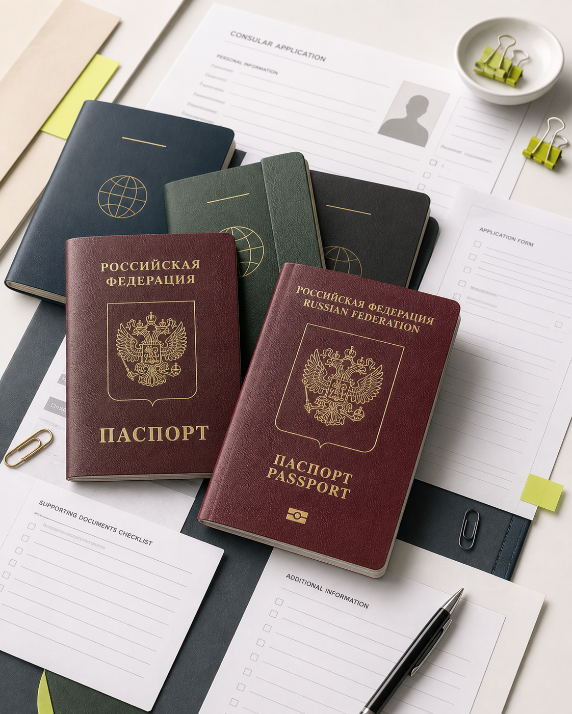 Russian passports and consular document preparation forms
